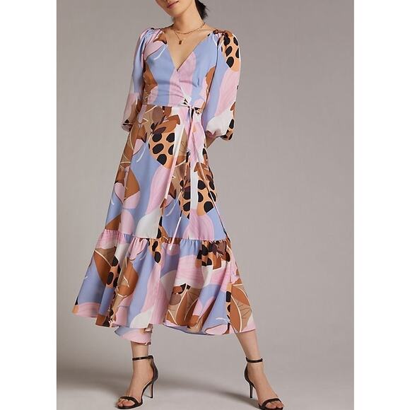 Anthropologie Hutch Bloom Wrap Midi Dress Size Small Open Lace Up Back - Picture 2 of 13